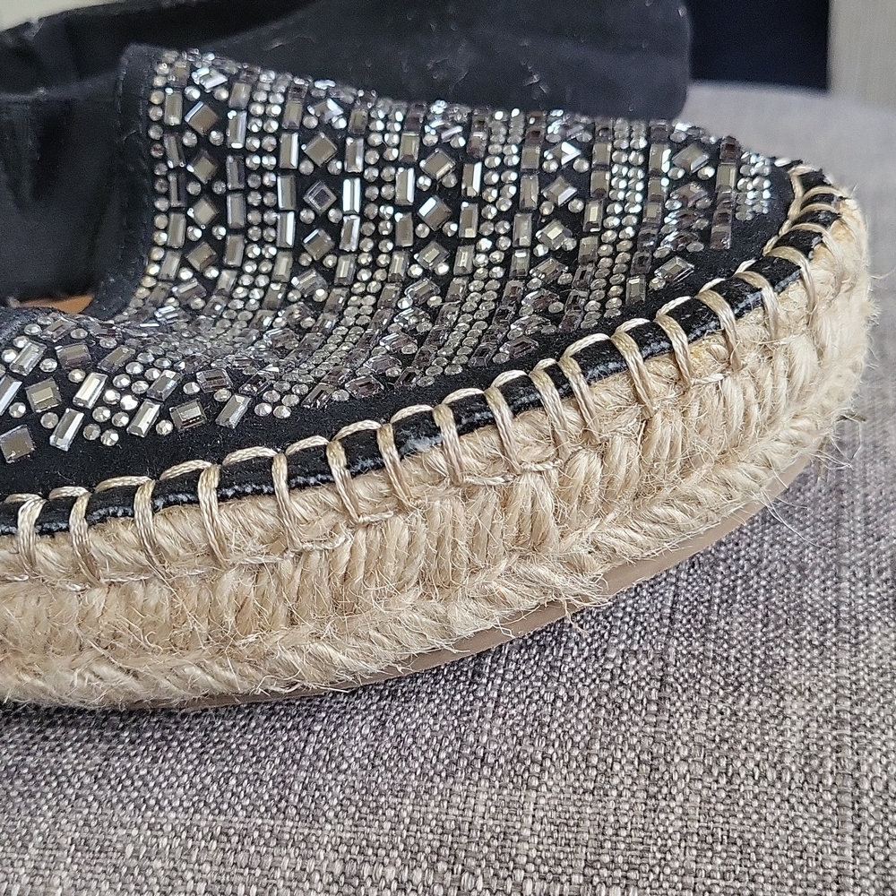 EUC Express women's rhinestone beeded  flats platform Espadrilles, Black, 6 - Picture 8 of 8